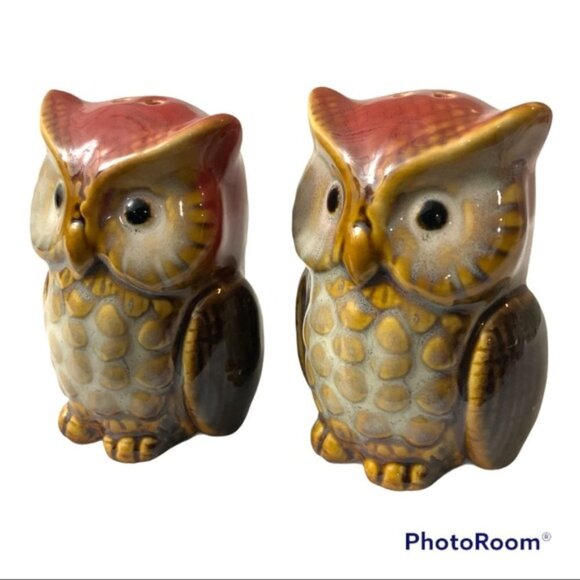 Owl Salt and Pepper Shakers Hand Painted Ceramic Rustic Farmhouse Decorative Set - Picture 4 of 14